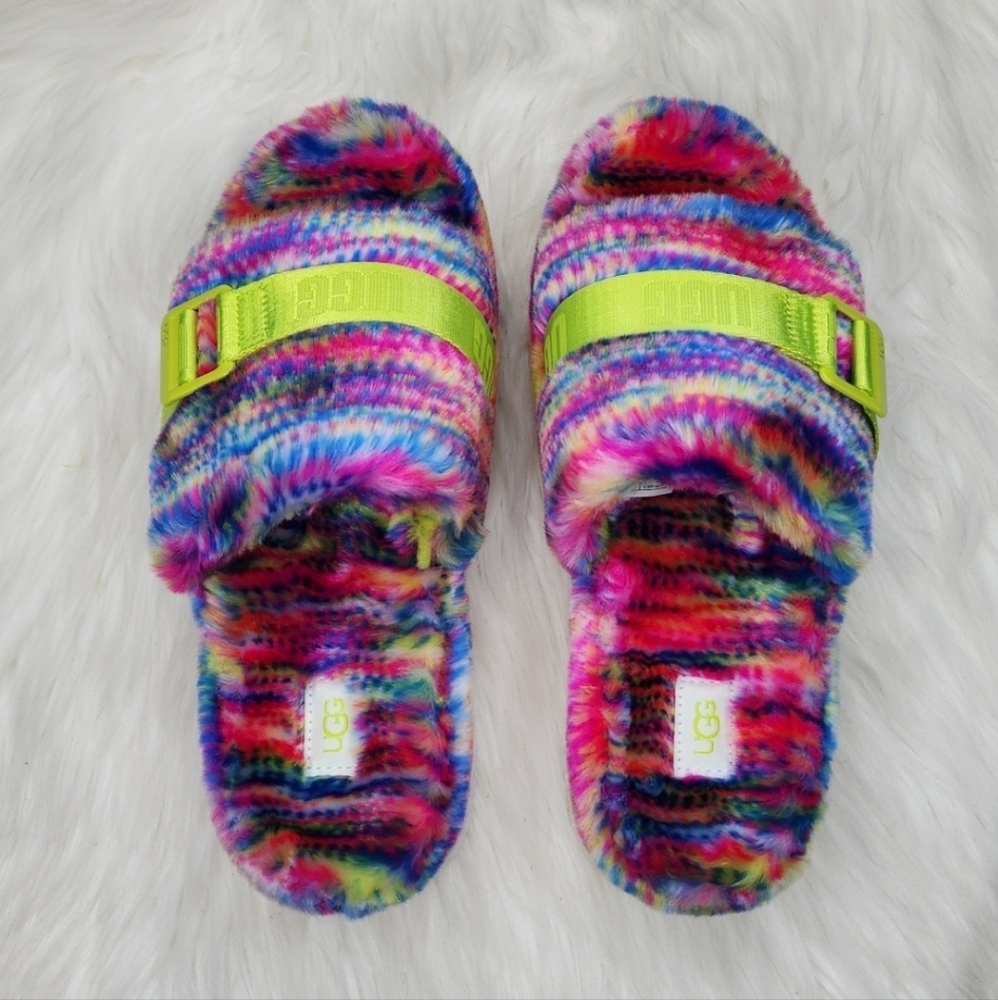 UGG Fluffita Slipper Sandals White Pixelate Multi Color Rainbow - Picture 12 of 16